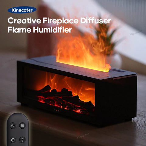 Colorful Flame Fireplace Aroma Diffuser 150ml Waterless Auto-Off Air Humidifier