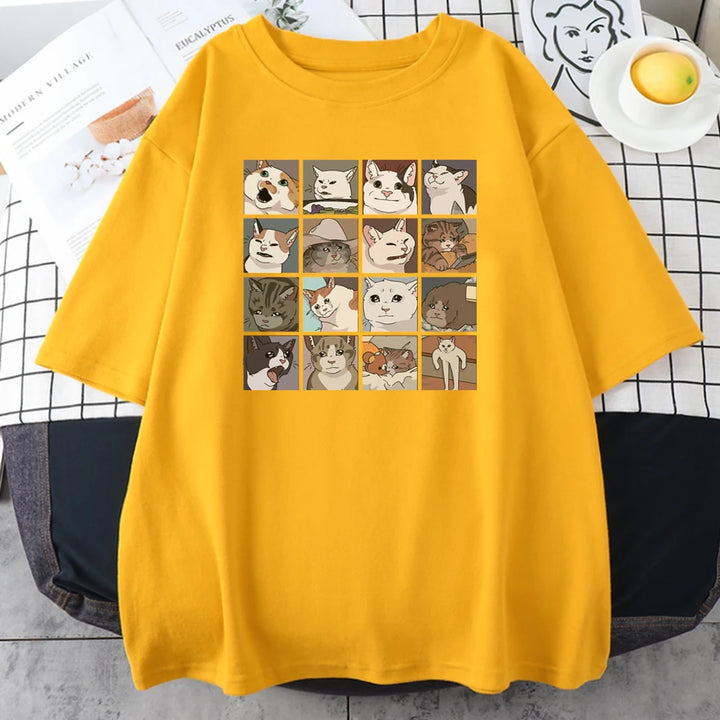 Meme Cats Puzzle Creativity Printed T-Shirts