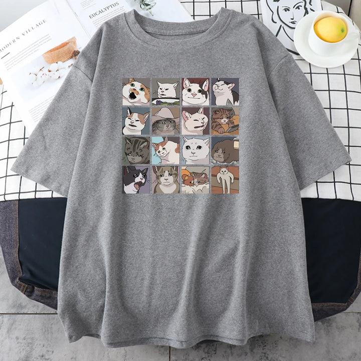 Meme Cats Puzzle Creativity Printed T-Shirts