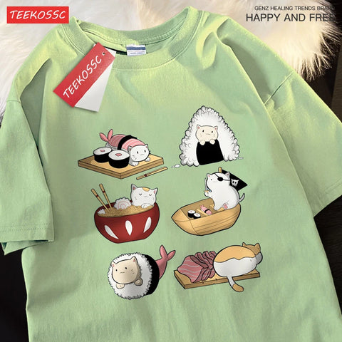 Cute Funny Sushi Cat Printing Tshirts