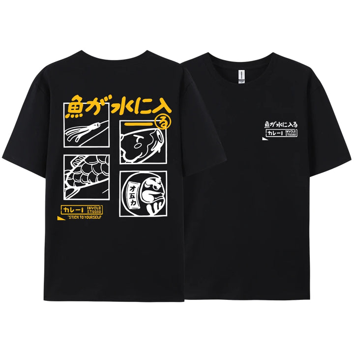 Japanese Retro Fashion Fish T-shirt (xl-xxl-xxxl)