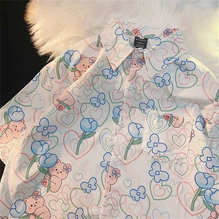 Summer Cartoon Polyester Fiber 3D Printed Shirt Hawaii Trendy Men's