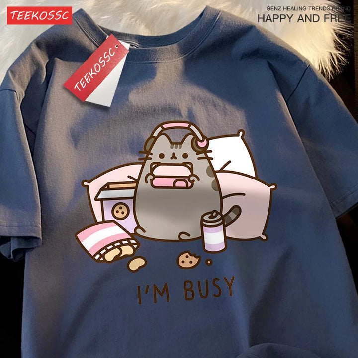 I'M Busy Cat Playing Games T Shirt High Quality Brand Clothing Loose