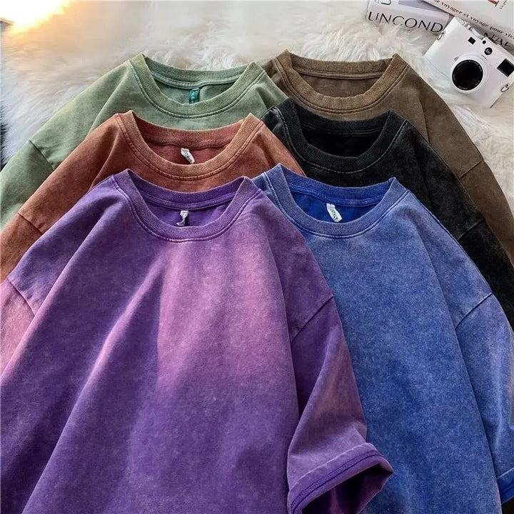 American Style Retro Heavyweight Solid Color T-shirt