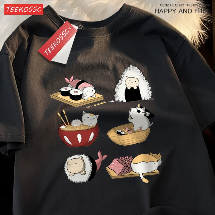 Cute Funny Sushi Cat Printing Tshirts