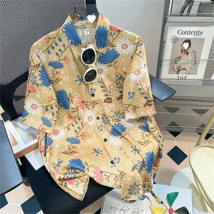 Summer couple comfortable polyester fiber 3D printed shirt Hawaii trendy men's short sleeved top
