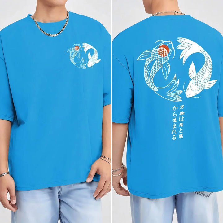 Japanese Koi Harajuku Illustration Pattern T-Shirt
