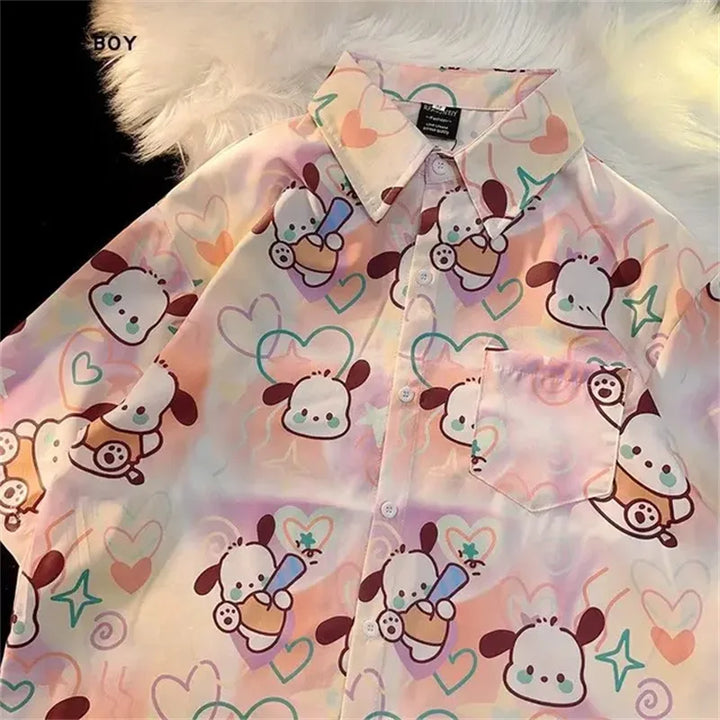 Summer Cartoon Polyester Fiber 3D Printed Shirt Hawaii Trendy Men's