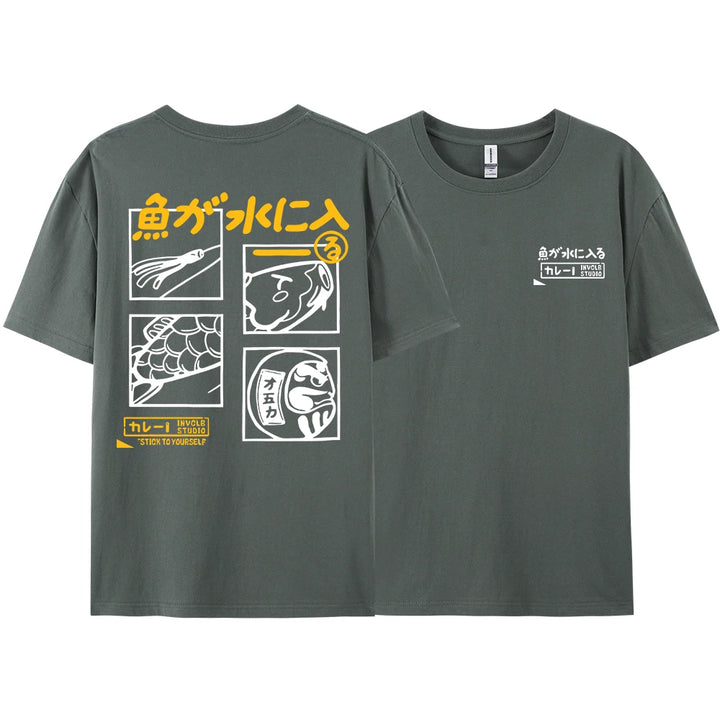 Japanese Retro Fashion Fish T-shirt (S-M-L)