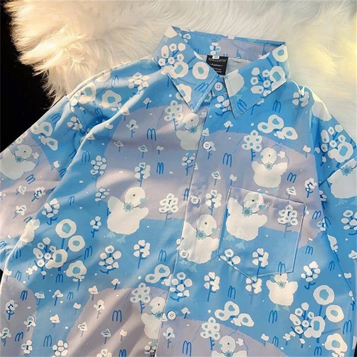Summer Cartoon Polyester Fiber 3D Printed Shirt Hawaii Trendy Men's