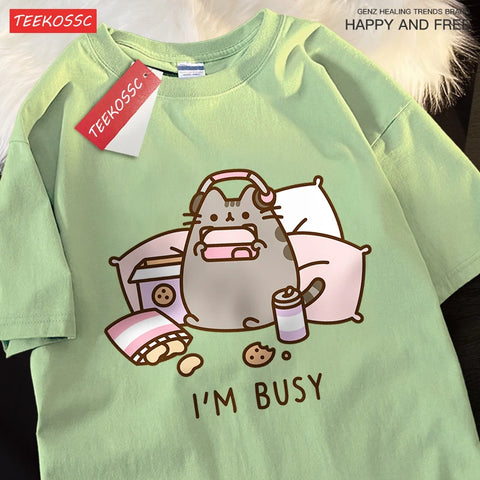I'M Busy Cat Playing Games T Shirt High Quality Brand Clothing Loose